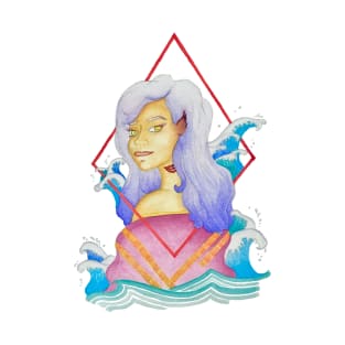 Siren Mermaid Geometric Portrait T-Shirt