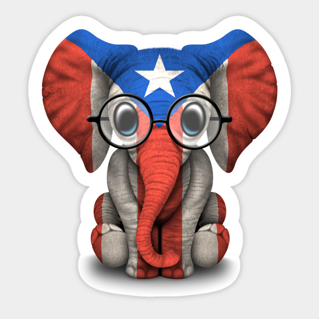 Baby Elephant With Glasses And Puerto Rican Flag Puerto Rico