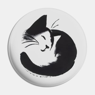 Cat sumi e art, japanese aesthetic Pin