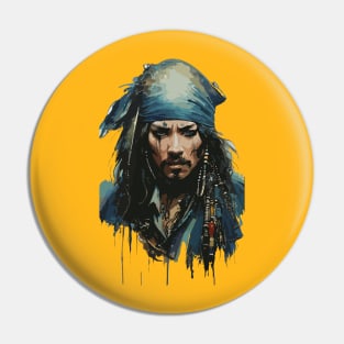 Pirate in Old Classic Costume with Furious Face in Ink Painting Style Pin