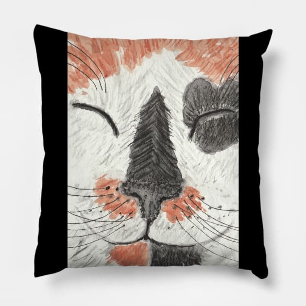 Cute Calico Cat face Pillow by SamsArtworks