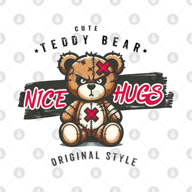 Nice Hugs Teddy Bear Cartoon, Art Illustration cartoon by Casually Fashion Store