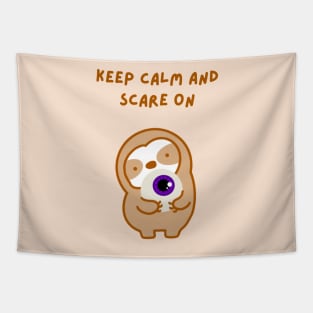 Keep Calm and Scare On Halloween Eyeball Sloth Tapestry