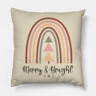 Merry and Bright - Boho Rainbow Christmas Pillow