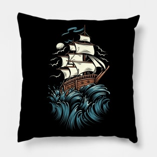 Ship Sailing In Ocean Pillow