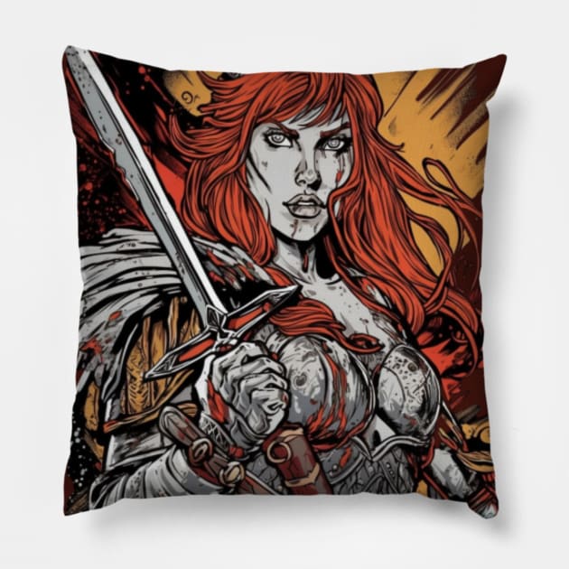 Red Sonja Warrior Comic Art Pillow by ForbiddenGeek