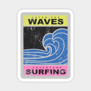 vintage Waves Surfing beach Typography Magnet