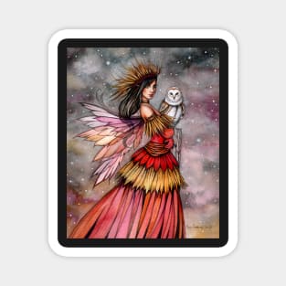 Quiet Ember Fairy and Owl Fantasy Art Magnet