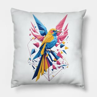 Geometric Bird Colorful Abstract Retro Design Pillow