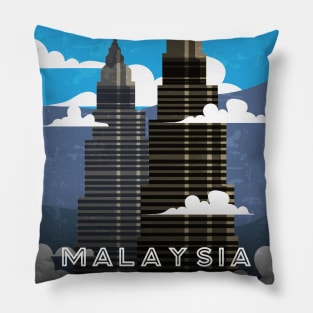 Kuala lumpur, Malaysia. Retro travel poster Pillow