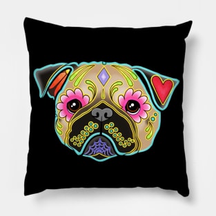 Pug in Fawn - Day of the Dead Sugar Skull Dog Pillow