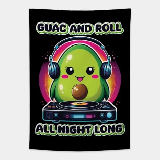 Guac and Roll All Night Long - Kawaii Avocado DJ Tapestry