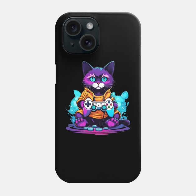 Gamer cat anime style colorful kitty Phone Case by Edgi