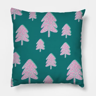 Pink Leopard Print Christmas Tree Pattern on Green Pillow