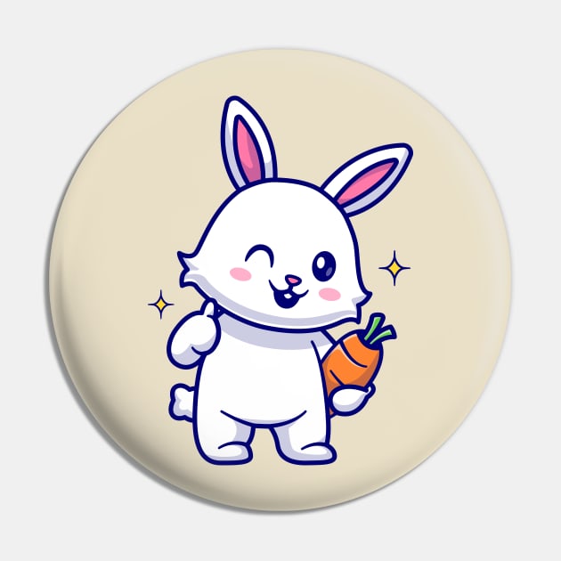 Cute Rabbit Holding Carrot With Thumb Up Cartoon Pin by Catalyst Labs