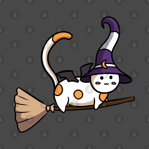 Cute witch cat flying on a broom Sticker by Doya
