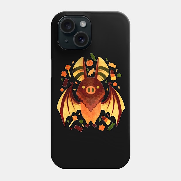 Watercolor Bat with Halloween Candy Phone Case by narwhalwall