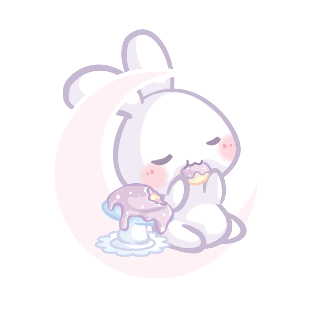 Bunny Sitting on the Moon Eating a Purple Mushroom Cake by cSprinkleArt
