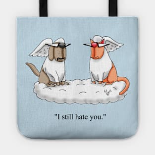 Funny Dog and Cat Angel Cartoon Humor Tote