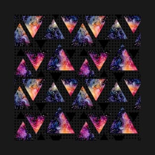 Watercolor Galaxy in Triangles on Polka Dot Background T-Shirt