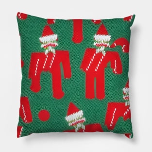 Futuristic Festive: Ugly Red Santa Claus Candy Cane Pattern Pillow