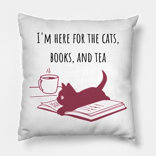 Cats, Books, and Tea Red Pillow