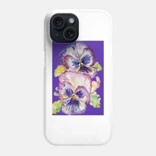 Pansy Watercolor Purple Flower Pattern on Dark Purple Phone Case