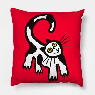 Black and White Cat in Red Pillow