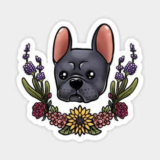 Grey  frenchie with flowers Magnet