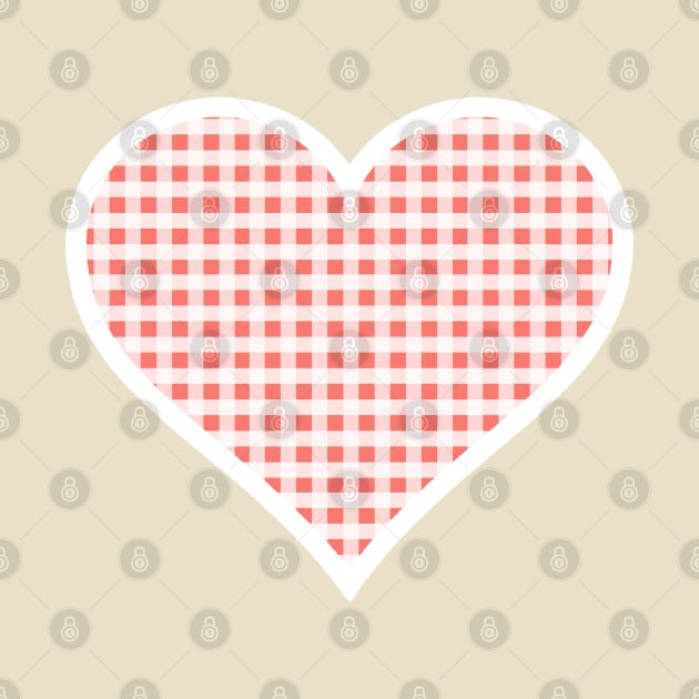 Coral and White Gingham Heart by bumblefuzzies