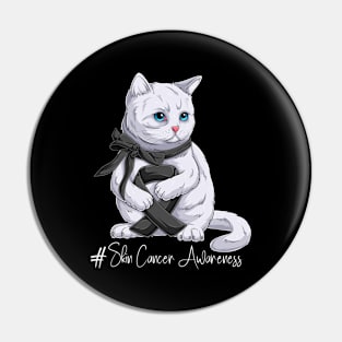 Cute Cat Skin Cancer Awareness Month Black Ribbon Survivor Survivor Gift Idea Pin