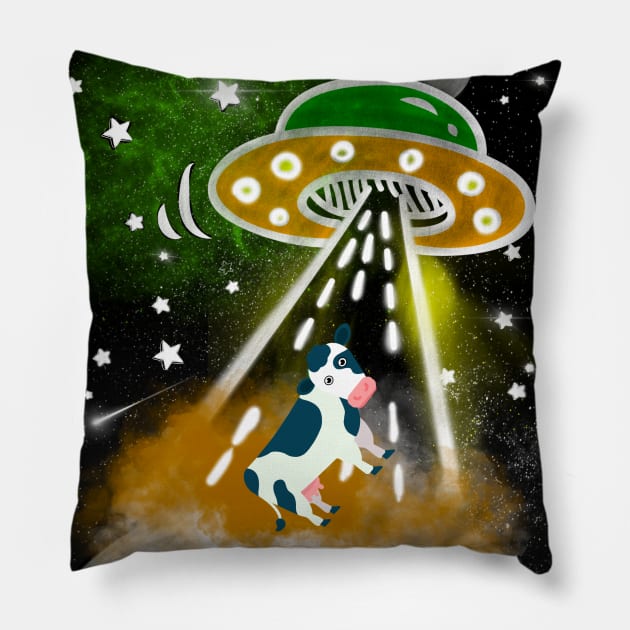 Funny Alien Abduction of Cow Farmer Animal Pillow by joannejgg