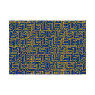 Yellow geometric cube pattern design over dark blue background T-Shirt