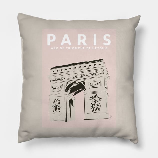 Paris, France Arc de Triomphe de l'Étoile Travel Poster Pillow by lymancreativeco