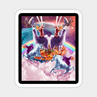 Laser Pizza Cat On Llama, Sloth Unicorn In Rainbow Space Magnet