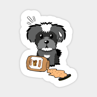 Cute Schnauzer spilled a jar of peanut butter Magnet