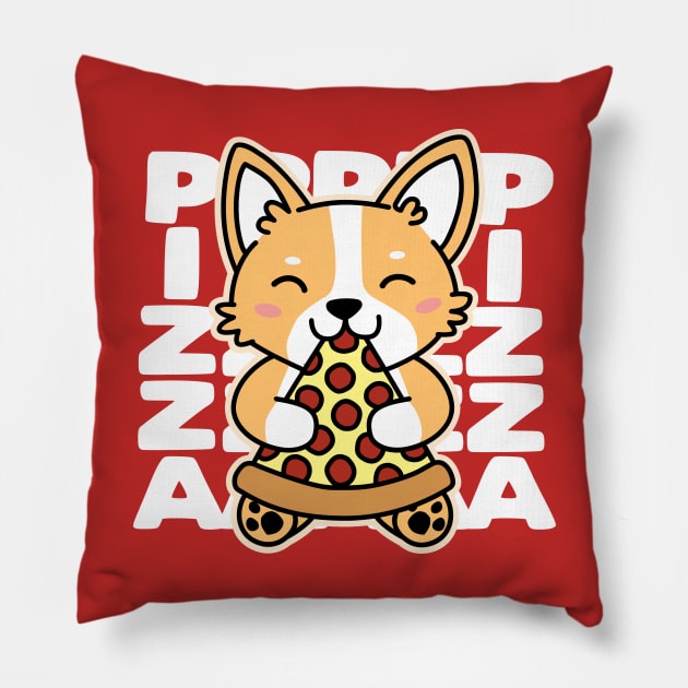 Corgi Eating Pizza Pillow by DetourShirts