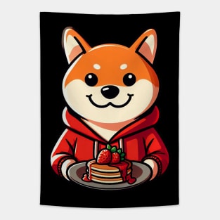 Shiba Inu Strawberry Pancakes Selfie Time Tapestry