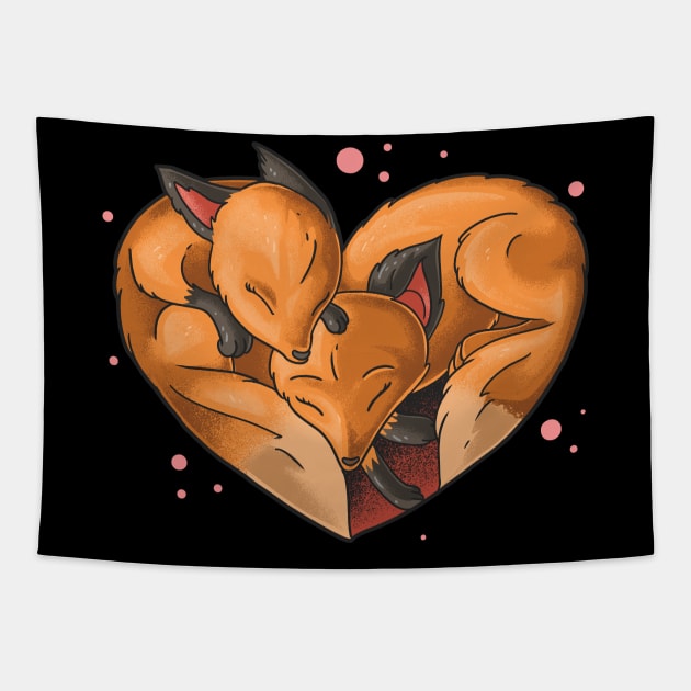 Fox Love For Women Girls Kids Heart Present Poses Cute Fox Tapestry by reginaturner