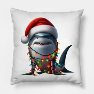 Shark Wrapped In Christmas Lights Pillow