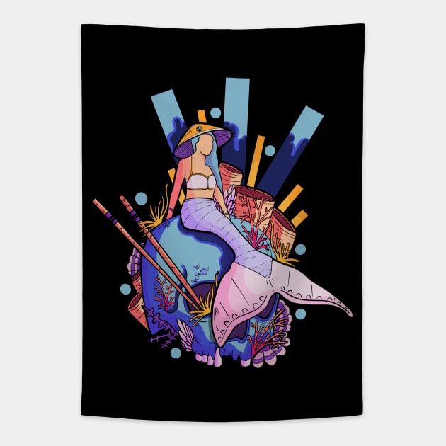 The mermaid and the skull Tapestry by Swadeillustrations