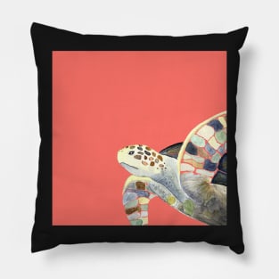 Sea Turtle Watercolor with coral pink background Pillow