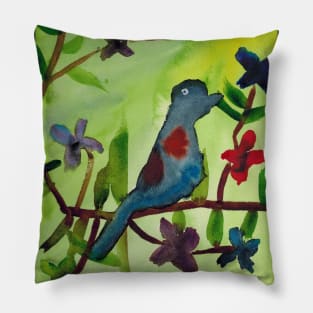 A Blue Bird in the Flowers Pillow