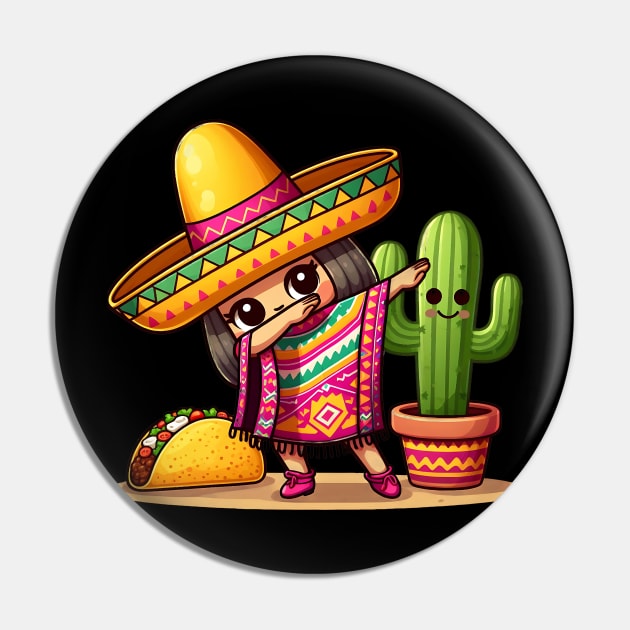 Funny Dabbing Mexican Poncho Sombrero Cinco de Mayo girl boy Pin by click2print