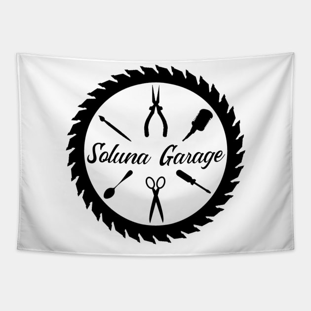 Soluna Garage circle style logo (black art) Tapestry by solunagarage