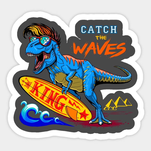 Surfing T-Rex Dinosaur Sticker