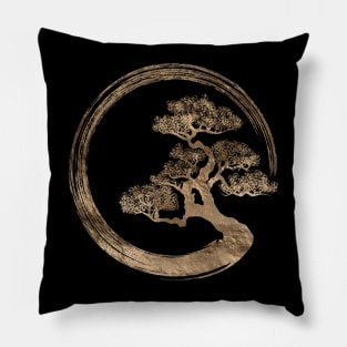 Enso Zen Circle and Bonsai Tree Gold Pillow