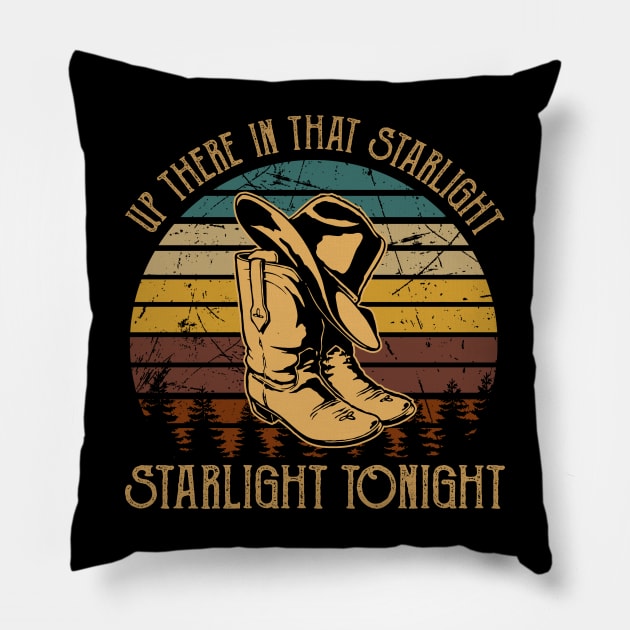 Up There In That Starlight, Starlight Tonight Cowboy Boots Hat Country Pillow by Chocolate Candies