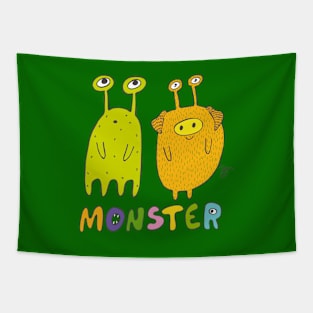 Green and Yellow - Two Monsters Friends Tapestry