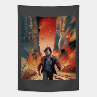 Keanu Reeves on the background of fire Tapestry